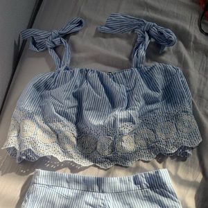 blue and white striped matching set